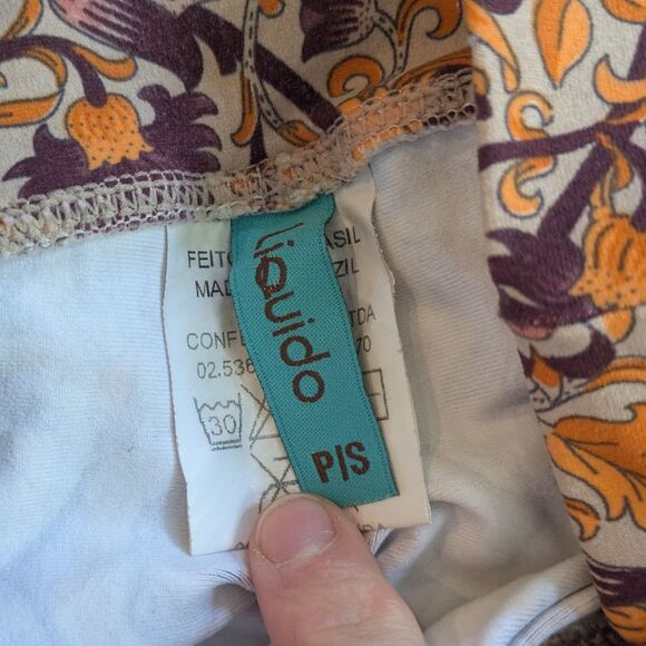 Liquido Orange Pink Purple Floral Leggings S Small High Rise Waisted - Picture 5 of 8